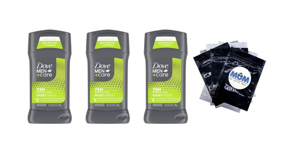 Men+Care Antiperspirant Deodorant Stick for Men Sportcare Fresh - 3 packs - 2.7 oz per pack - plus 3 My Outlet Mall Resealable Storage Pouches