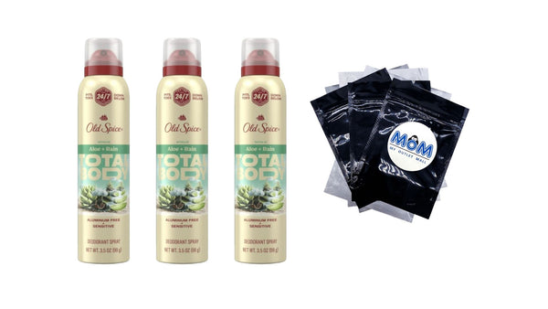 Whole Body Deodorant for Men, Total Body Deodorant, Aloe + Rain, Aluminum Free Spray for 24/7 Freshness - 3 packs - 3.5 oz per pack - plus 3 My Outlet Mall Resealable Storage Pouches