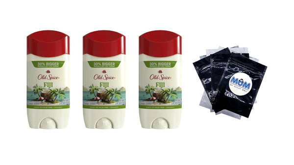 Deodorant for Men, Invisible Solid, Antiperspirant Deodorant Stick, Fiji - 3 packs - 3.4 oz per pack - plus 3 My Outlet Mall Resealable Storage Pouches
