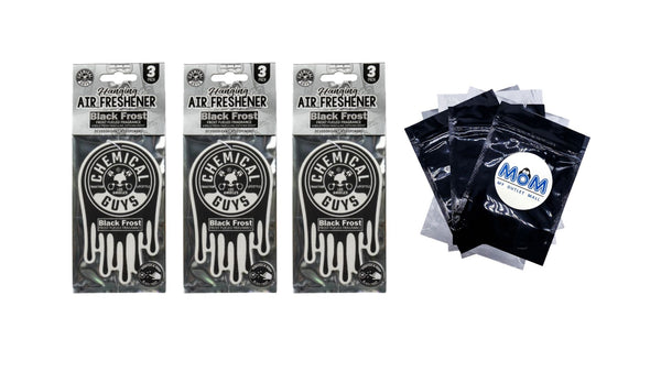 Hanging Air Freshener, Black Frost - 3 packs - 3 count per pack - plus 3 My Outlet Mall Resealable Storage Pouches