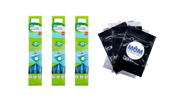 Wet & Dry Mop Sweeper Kit (1 Mop Kit, 10 Pad Refills) - 3 packs - plus 3 My Outlet Mall Resealable Storage Pouches