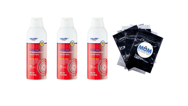 Maximum Strength Cortisone Anti-Itch Spray - 3 packs - 3 oz per pack - plus 3 My Outlet Mall Resealable Storage Pouches