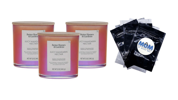 Juicy Mandarin Nectar Scented 2-Wick Iridescent Jar Candle - 3 packs - 12 oz per pack - plus 3 My Outlet Mall Resealable Storage Pouches