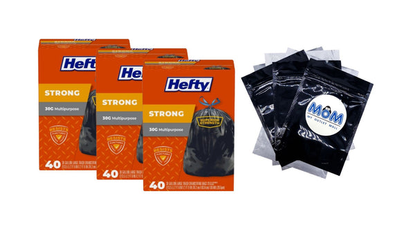 Strong Large Trash Bags, Black, 30 gallon - 3 packs - 40 count per pack - plus 3 My Outlet Mall Resealable Storage Pouches