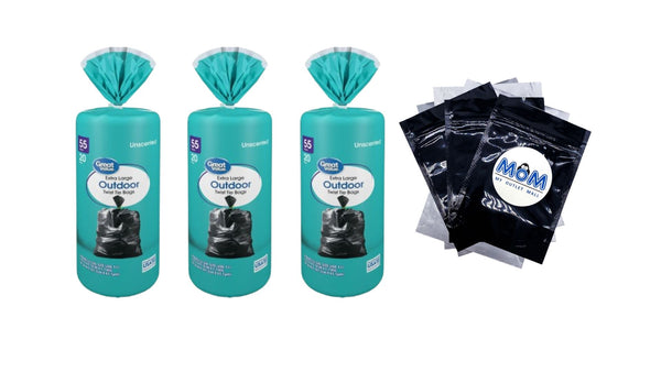 55-Gallon Extra Large Outdoor Twist Tie Trash Bags - 3 packs - 20 count per pack - plus 3 My Outlet Mall Resealable Storage Pouches