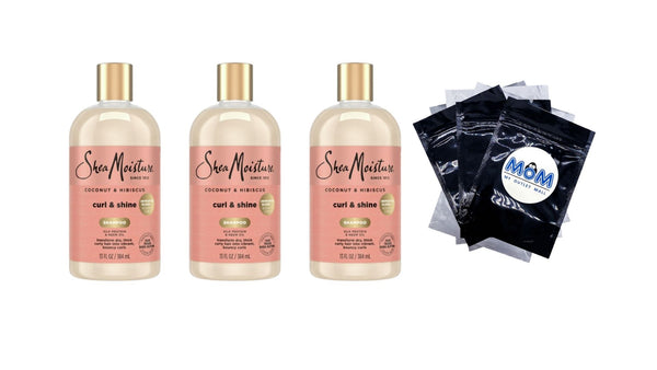 Curl & Shine Shampoo Coconut & Hibiscus for Curly Hair Paraben Free - 3 packs - 13 oz per pack - plus 3 My Outlet Mall Resealable Storage Pouches