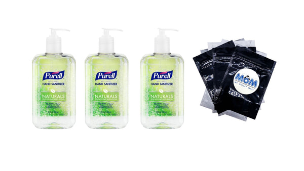 Advanced Hand Sanitizer Gel, Naturals, Pump Bottle (Adult) - 3 packs - 24 oz per pack - plus 3 My Outlet Mall Resealable Storage Pouches