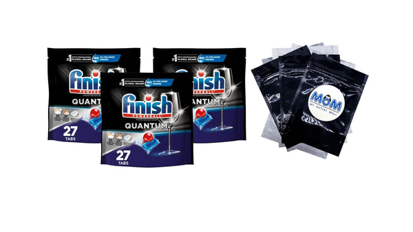 Quantum Dishwasher Pods, No Pre-Rinse Dishwasher Detergent Tabs Soap, Advanced Clean - 3 packs - 27 Count - plus 3 My Outlet Mall Resealable Storage Pouches