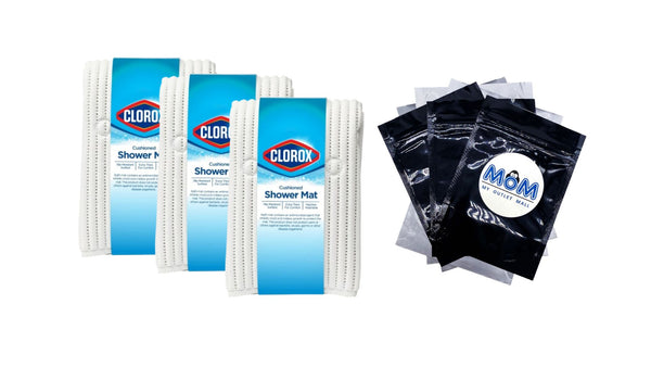 Foam Cushioned Shower Mat with Suction Cups, White 21" x 21" - 3 packs - plus 3 My Outlet Mall Resealable Storage Pouches