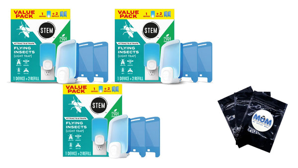 Light Trap, Attracts and Traps Flying Insects, Emits Soft Blue Light, [Includes Starter Kit with 1 Light Trap and 2 Cartridges]- 3 packs - plus 3 My Outlet Mall Resealable Storage Pouches