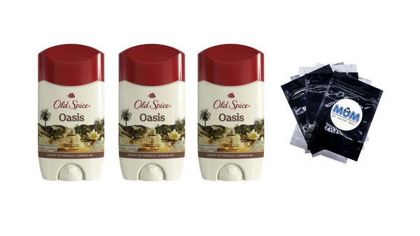 Men's Antiperspirant Deodorant, Invisible Solid Stick, Oasis with Vanilla - 3 packs - 2.6 oz per pack - plus 3 My Outlet Mall Resealable Storage Pouches