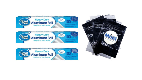 Heavy Duty Aluminum Foil, 100 Sq ft - 3 packs - plus 3 My Outlet Mall Resealable Storage Pouches