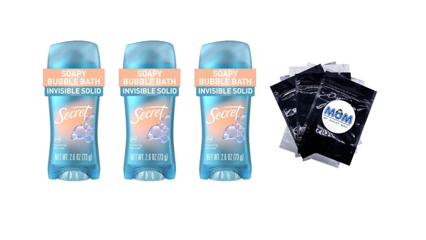 Fresh Invisible Solid Antiperspirant Deodorant for Women, Bubble Bath Scent - 3 packs - 2.6 oz per pack - plus 3 My Outlet Mall Resealable Storage Pouches