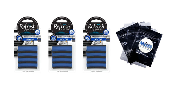 Contour Vent Stick Car Air Freshener  New Car Scent, 4 Count - 3 packs - plus 3 My Outlet Mall Resealable Storage Pouches
