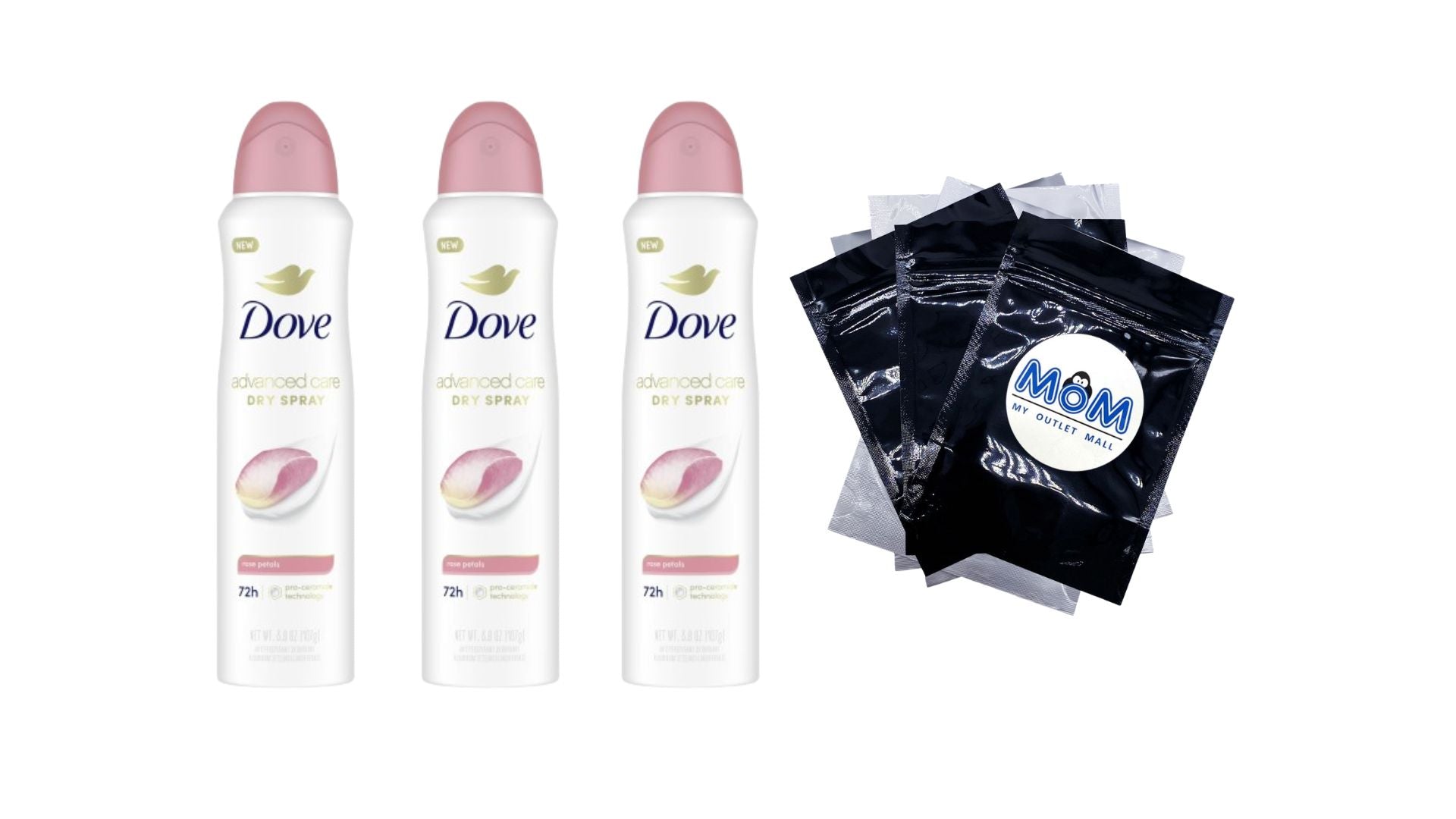 Advanced Care Long Lasting Women's Antiperspirant Deodorant Dry Spray, Rose Petals - 3 packs - 3.8 oz per pack - plus 3 My Outlet Mall Resealable Storage Pouches