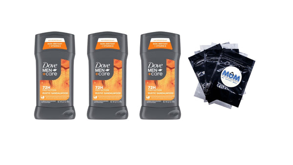 Men+Care Antiperspirant Deodorant Stick for Men Rustic Sandalwood - 3 packs - 2.7 oz per pack - plus 3 My Outlet Mall Resealable Storage Pouches