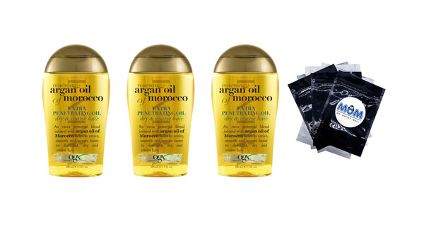 Extra Strength Argan Oil of Morocco Hair Oil Serum - 3 packs - 3.3Fl oz per pack - plus 3 My Outlet Mall Resealable Storage Pouches