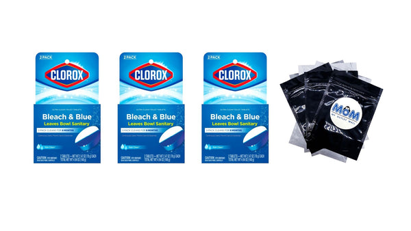 Bleach and Blue Toilet Bowl Cleaner Tablets, Rain Clean - 3 packs - 2 Count - plus 3 My Outlet Mall Resealable Storage Pouches