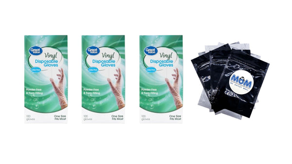 Disposable Vinyl Gloves - 3 packs - 100 Count - plus 3 My Outlet Mall Resealable Storage Pouches