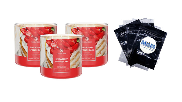 Strawberry Sponge Cake Scented 3-Wick Jar Candle - 3 packs - 14.5 oz per pack - plus 3 My Outlet Mall Resealable Storage Pouches