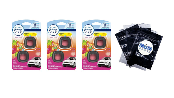 Car Air Freshener, Odor-Fighting Car Vent Clip, Gain Island Fresh, 2 Count - 3 packs - plus 3 My Outlet Mall Resealable Storage Pouches