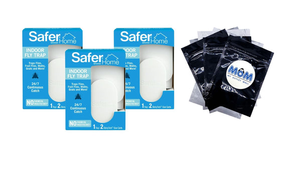 Indoor Fly Trap, 1 Trap, 2 Glue Cards - 3 packs - plus 3 My Outlet Mall Resealable Storage Pouches
