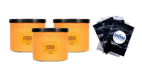 3-Wick Textured Wrapped Cranberry Mandarin Scented Candle - 3 packs - 14 oz per pack - plus 3 My Outlet Mall Resealable Storage Pouches
