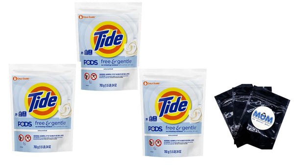 Free and Gentle Laundry Detergent Packs, Hypoallergenic, Unscented- 3 pack - 31 countper pack - plus 3 My Outlet Mall Resealable Storage Pouches