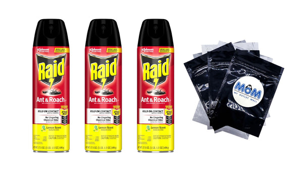 Ant and Roach Insect Killer, Aerosol Insecticide Spray, Lemon Scent - 3 packs - 17.5 oz per pack - plus 3 My Outlet Mall Resealable Storage Pouches