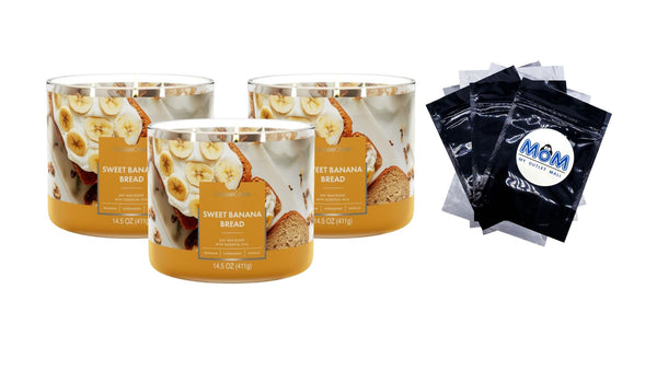 Sweet Banana Bread Scented 3-Wick Jar Candle - 3 packs - 14.5 oz per pack - plus 3 My Outlet Mall Resealable Storage Pouches
