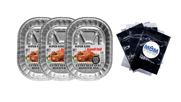 Super King Aluminum Foil Extra Deep Oval Roaster Pan - 3 packs - plus 3 My Outlet Mall Resealable Storage Pouches