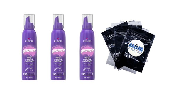 Sprunch Mousse & Leave-in Conditioner for Curly & Wavy Hair, Unisex - 3 packs - 6 oz per pack - plus 3 My Outlet Mall Resealable Storage Pouches