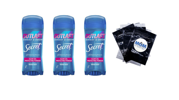 Outlast Clear Gel Antiperspirant Deodorant, Protecting Powder - 3 packs - 3.4 oz per pack - plus 3 My Outlet Mall Resealable Storage Pouches