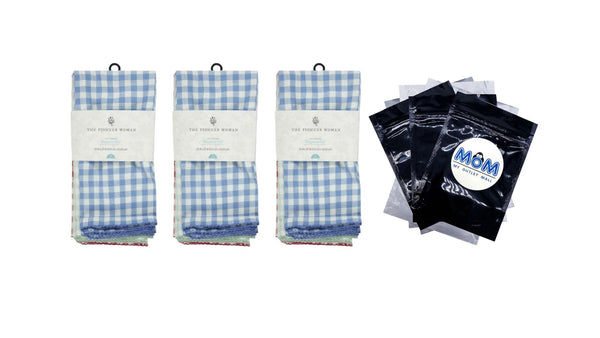 100% Cotton Fabric Napkin Set, Multicolor Gingham, 20" W x 20" L - 3 packs - 4 Count per pack - plus 3 My Outlet Mall Resealable Storage Pouches