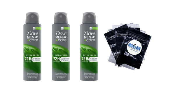 Men+Care Extra Fresh Long Lasting Antiperspirant Deodorant Dry Spray, Citrus - 3 packs - 3.8 oz per pack - plus 3 My Outlet Mall Resealable Storage Pouches