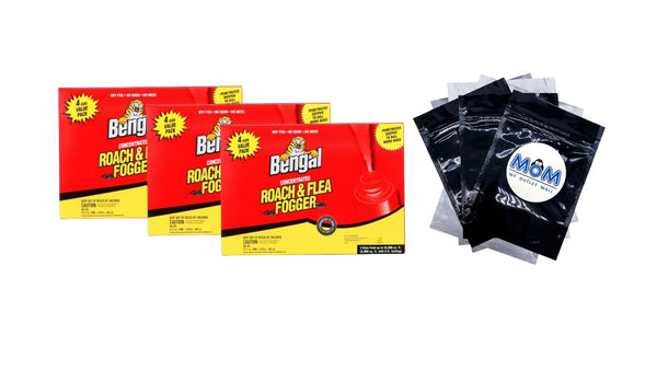 Concentrated Roach and Flea Fogger, Odorless Mess-Free Dry Fog - 3 packs - 4 Count per pack plus 3 My Outlet Mall Resealable Storage Pouches