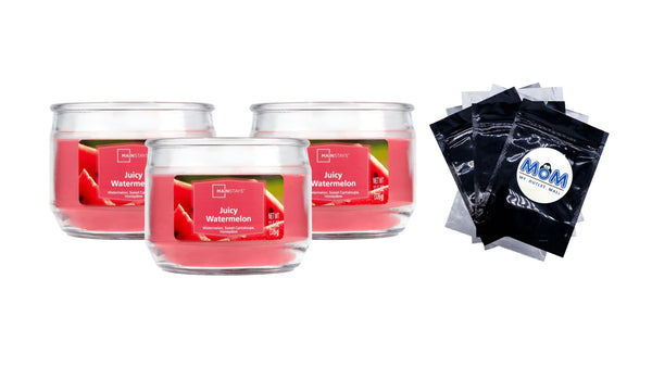 Juicy Watermelon Scented 3-Wick Glass Jar Candle - 3 packs - 11.5 oz per pack - plus 3 My Outlet Mall Resealable Storage Pouches