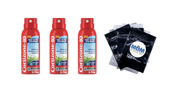 Maximum Strength Itch Relief Cooling Spray, Hydrocortisone 1% & Soothing Aloe, Fast-Acting, No-Mess Anti-Itch Spray for Bug Bites, Rash, Eczema, Psoriasis, Poison Ivy & More - 3 packs - 2.7 oz per pack - plus 3 My Outlet Mall Resealable Storage Pouches