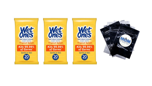Antibacterial Hand Wipes Travel Pack, Tropical Splash Citrus Scent - 3 packs - 20 count per pack - plus 3 My Outlet Mall Resealable Storage Pouches