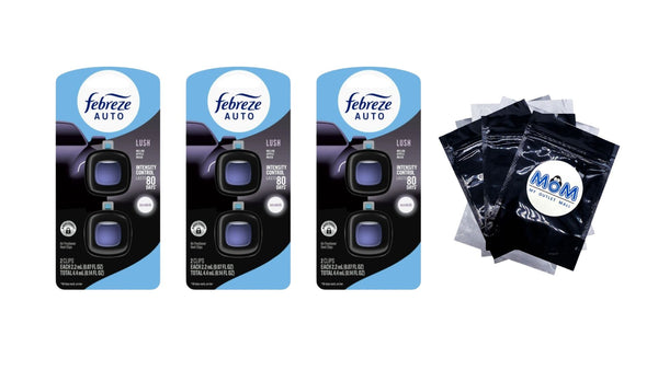 Auto Car Air Freshener, Odor-Fighting Car Vent Clip, Lush, 2 Count - 3 packs - plus 3 My Outlet Mall Resealable Storage Pouches