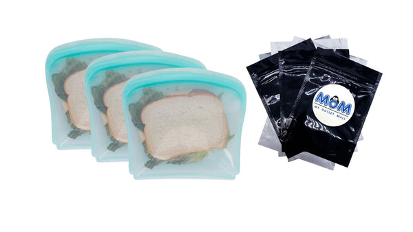 Reusable Silicone Sandwich Food Storage Bag, Blue - 3 packs - plus 3 My Outlet Mall Resealable Storage Pouches