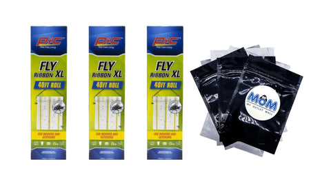 Fly Ribbon XL -Fly Traps for Outdoors and Barns, Paper, 40FT Roll - 3 packs - plus 3 My Outlet Mall Resealable Storage Pouches