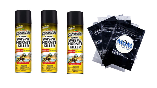 Foaming Wasp and Hornet Killer, Blanketing Foam Kills By Contact  - 3 packs - 14 oz per pack - plus 3 My Outlet Mall Resealable Storage Pouches