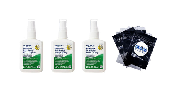 Extra Strength Anti-Itch Pump Spray for Skin Irritation - 3 packs - 2.5 oz per pack - plus 3 My Outlet Mall Resealable Storage Pouches