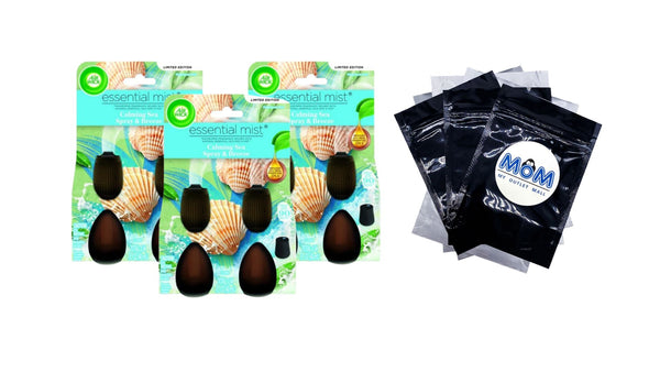 Essential Mist Refill, Calming Sea Spray and Breeze, Air Freshener 2 Count - 3 packs - plus 3 My Outlet Mall Resealable Storage Pouches