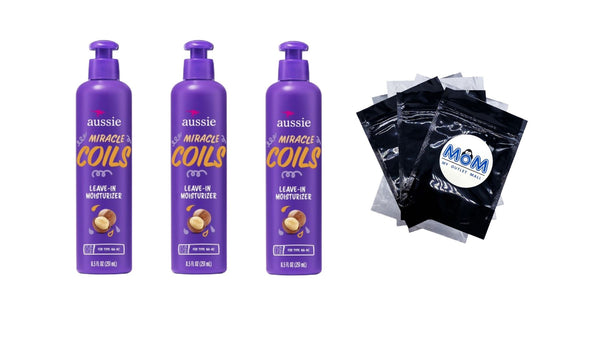 Miracle Coils Leave-in Moisturizer with Macadamia Nut Oil, Sulfate Free, Coily Hair - 3 packs - 8.5Fl oz per pack - plus 3 My Outlet Mall Resealable Storage Pouches