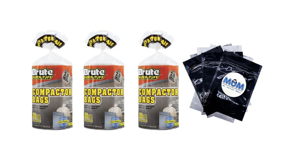 Super Tuff Compactor Trash Bags, 20 Gallon - 3 packs - 20 count per pack - plus 3 My Outlet Mall Resealable Storage Pouches