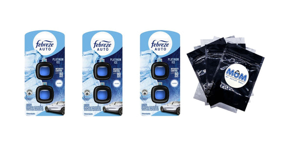 Auto Car Air Freshener, Odor-Fighting Car Vent Clip, Platinum Ice, 2 Count - 3 packs - plus 3 My Outlet Mall Resealable Storage Pouches
