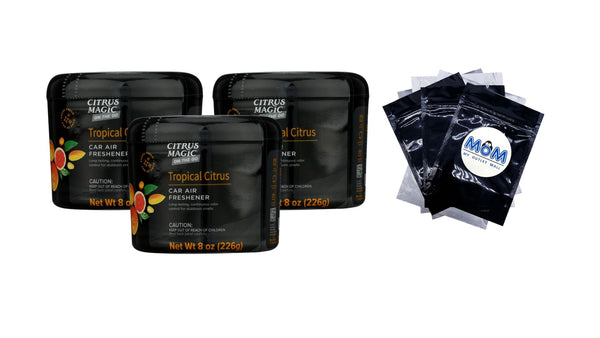 On The Go Solid Air Freshener for Auto, Tropical Citrus - 3 packs - 8 oz per pack - plus 3 My Outlet Mall Resealable Storage Pouches