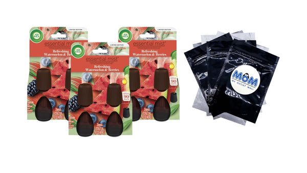 Essential Mist Refill, Refreshing Watermelon & Berries, Air Freshener, Essential Oils 2 Count - 3 packs - plus 3 My Outlet Mall Resealable Storage Pouches
